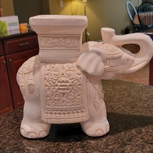 VINTAGE Boho Glased Ceramic Elephant Garden Stool